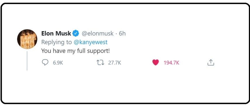 Elon's tweet supporting West